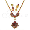 Oro Laminado Necklace and Earring, Gold Filled Style Teardrop Design, with Garnet and White Cubic Zirconia, Polished, Golden Finish, 06.221.0009.1