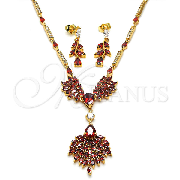 Gold Filled Ring — Necklace and Earring Teardrop Design with Garnet and — main product view — SKU 114655 | Oro Laminado anillo — Necklace and Earring Teardrop diseño with Garnet and — SKU 114655
