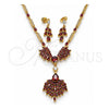 Oro Laminado Necklace and Earring, Gold Filled Style Teardrop Design, with Garnet and White Cubic Zirconia, Polished, Golden Finish, 06.221.0009.1