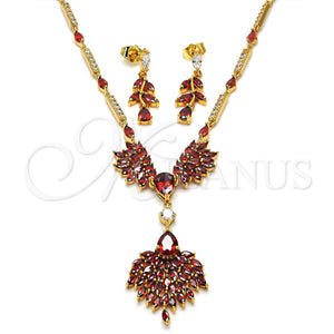 Gold Filled Ring — Necklace and Earring Teardrop Design with Garnet and — main product view — SKU 114655 | Oro Laminado anillo — Necklace and Earring Teardrop diseño with Garnet and — SKU 114655