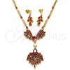 Oro Laminado Necklace and Earring, Gold Filled Style Teardrop Design, with Garnet and White Cubic Zirconia, Polished, Golden Finish, 06.221.0009.1