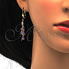 Oro Laminado Necklace and Earring, Gold Filled Style Teardrop Design, with Amethyst and White Cubic Zirconia, Polished, Golden Finish, 06.221.0011
