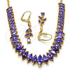 Oro Laminado Necklace and Earring, Gold Filled Style with Amethyst Cubic Zirconia, Polished, Golden Finish, 06.221.0014
