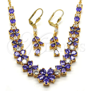 Gold Filled Ring — Necklace and Earring Flower Design with Amethyst Cubic — main product view — SKU 114668 | Oro Laminado anillo — Necklace and Earring flor diseño with Amethyst Cubic — SKU 114668