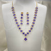 Oro Laminado Necklace and Earring, Gold Filled Style with Amethyst Cubic Zirconia, Polished, Golden Finish, 06.236.0004