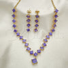 Oro Laminado Necklace and Earring, Gold Filled Style with Amethyst Cubic Zirconia, Polished, Golden Finish, 06.236.0004