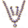 Oro Laminado Necklace and Earring, Gold Filled Style with Amethyst Cubic Zirconia, Polished, Golden Finish, 06.236.0004