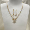 Oro Laminado Necklace and Earring, Gold Filled Style Teardrop Design, with White Cubic Zirconia, Polished, Golden Finish, 06.236.0005