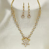 Oro Laminado Necklace and Earring, Gold Filled Style Teardrop Design, with White Cubic Zirconia, Polished, Golden Finish, 06.236.0005