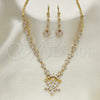 Oro Laminado Necklace and Earring, Gold Filled Style Teardrop Design, with White Cubic Zirconia, Polished, Golden Finish, 06.236.0005
