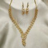 Oro Laminado Necklace and Earring, Gold Filled Style Leaf Design, with White Cubic Zirconia, Polished, Golden Finish, 06.236.0007