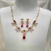 Oro Laminado Necklace and Earring, Gold Filled Style Flower and Teardrop Design, with Multicolor Cubic Zirconia, Polished, Golden Finish, 06.205.0003.1