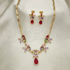 Oro Laminado Necklace and Earring, Gold Filled Style Flower and Teardrop Design, with Multicolor Cubic Zirconia, Polished, Golden Finish, 06.205.0003.1