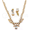 Oro Laminado Necklace and Earring, Gold Filled Style Teardrop and Leaf Design, with White Cubic Zirconia, Polished, Golden Finish, 06.205.0018