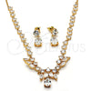 Oro Laminado Necklace and Earring, Gold Filled Style Teardrop and Leaf Design, with White Cubic Zirconia, Polished, Golden Finish, 06.205.0018