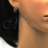 Rhodium Plated Stud Earring, with White and Fuchsia Swarovski Crystals, Polished, Rhodium Finish, 02.26.0047