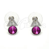 Rhodium Plated Stud Earring, with White and Fuchsia Swarovski Crystals, Polished, Rhodium Finish, 02.26.0047