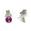 Rhodium Gold Filled Stud Earring, with White and Fuchsia Swarovski Crystals, Polished, Rhodium Finish, 02.26.0047
