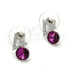 Rhodium Plated Stud Earring, with White and Fuchsia Swarovski Crystals, Polished, Rhodium Finish, 02.26.0047