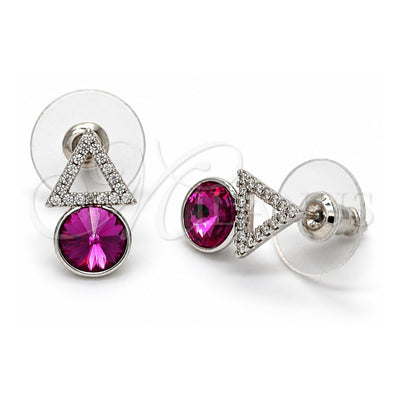 White Gold Filled Stud Earring, with White and Fuchsia Swarovski Crystals, Polished, Rhodium Finish, 02.26.0047