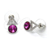 Rhodium Plated Stud Earring, with White and Fuchsia Swarovski Crystals, Polished, Rhodium Finish, 02.26.0047