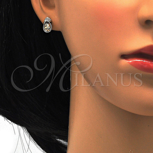 White Gold Filled Ring — Stud Earring Heart and Teardrop Design with White — alternate product view — SKU 114713 | Oro Laminado Blanco anillo — Stud Earring corazón and Teardrop diseño with blanco — SKU 114713
