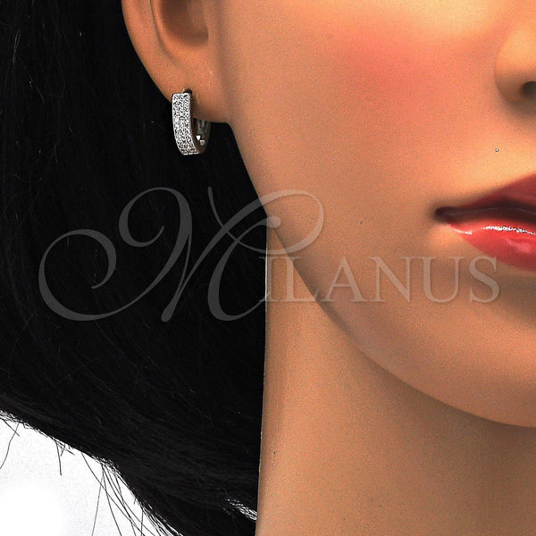 Sterling Silver Hoop Earrings — Huggie Hoop with White Micro Pave Polished 02. — alternate product view — SKU 114735 | Plata 925 aretes de aro — Huggie Hoop with blanco Micro Pave pulido 02. — SKU 114735