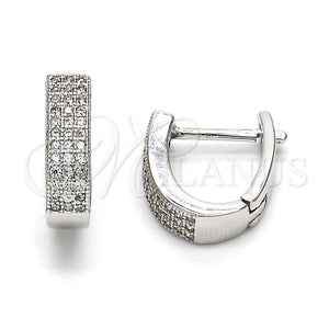 Sterling Silver Hoop Earrings — Huggie Hoop with White Micro Pave Polished 02. — main product view — SKU 114735 | Plata 925 aretes de aro — Huggie Hoop with blanco Micro Pave pulido 02. — SKU 114735