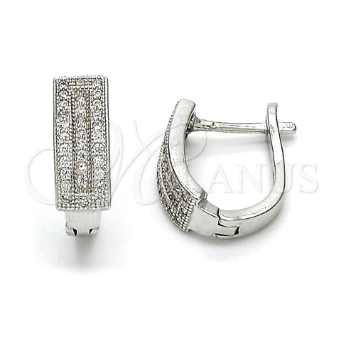 Sterling Silver Huggie Hoop, with White Micro Pave, Polished, Rhodium Finish, 02.175.0042.10
