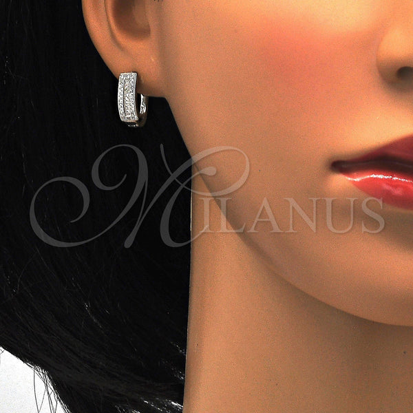 Sterling Silver Hoop Earrings — Huggie Hoop with White Micro Pave Polished 02. — alternate product view — SKU 114736 | Plata 925 aretes de aro — Huggie Hoop with blanco Micro Pave pulido 02. — SKU 114736