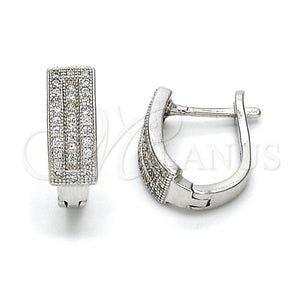 Sterling Silver Hoop Earrings — Huggie Hoop with White Micro Pave Polished 02. — main product view — SKU 114736 | Plata 925 aretes de aro — Huggie Hoop with blanco Micro Pave pulido 02. — SKU 114736