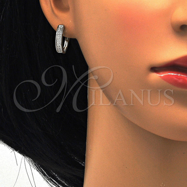 Sterling Silver Hoop Earrings — Huggie Hoop with White Micro Pave Polished 02. — alternate product view — SKU 114737 | Plata 925 aretes de aro — Huggie Hoop with blanco Micro Pave pulido 02. — SKU 114737