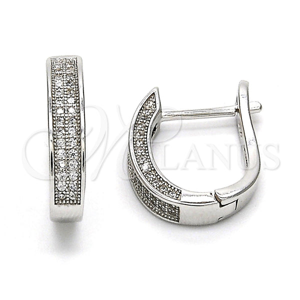 Sterling Silver Hoop Earrings — Huggie Hoop with White Micro Pave Polished 02. — main product view — SKU 114737 | Plata 925 aretes de aro — Huggie Hoop with blanco Micro Pave pulido 02. — SKU 114737