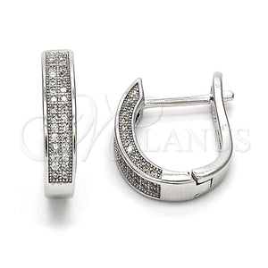 Sterling Silver Hoop Earrings — Huggie Hoop with White Micro Pave Polished 02. — main product view — SKU 114737 | Plata 925 aretes de aro — Huggie Hoop with blanco Micro Pave pulido 02. — SKU 114737