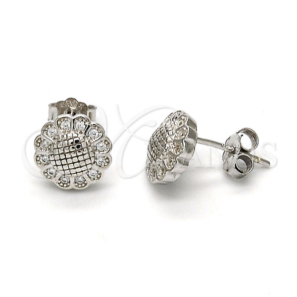 Sterling Silver Ring — Stud Earring Flower Design with White Micro Pave — main product view — SKU 114746 | Plata 925 anillo — Stud Earring flor diseño with blanco Micro Pave — SKU 114746