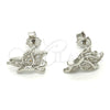 Sterling Silver Stud Earring, Butterfly Design, with White Micro Pave, Polished, Rhodium Finish, 02.175.0059