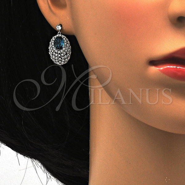 White Gold Filled Ring — Dangle Earring with White Cubic Zirconia and Indicolite — alternate product view — SKU 114774 | Oro Laminado Blanco anillo — Dangle Earring with blanco Cubic Zirconia and Indicolite — SKU 114774