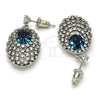 Rhodium Plated Dangle Earring, with White Cubic Zirconia and Indicolite Swarovski Crystals, Polished, Rhodium Finish, 02.26.0140