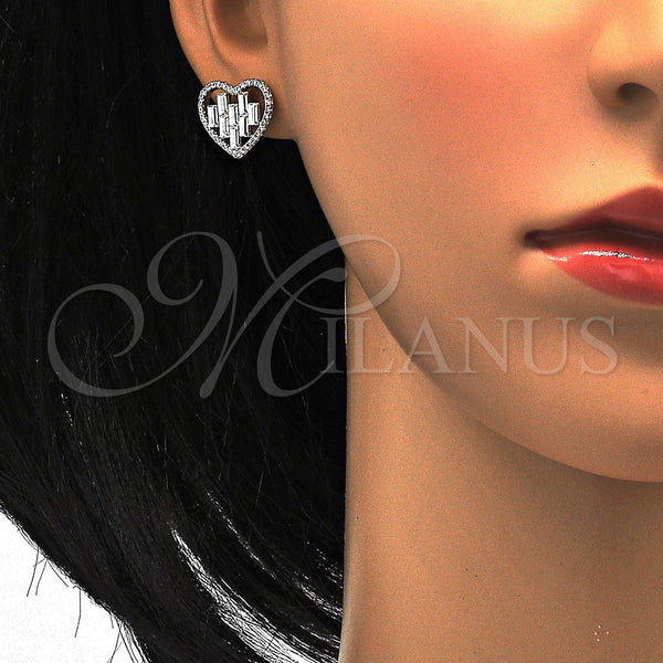 White Gold Filled Ring — Stud Earring Heart Design with Crystal Swarovski Crystals — alternate product view — SKU 114776 | Oro Laminado Blanco anillo — Stud Earring corazón diseño with cristal Swarovski Crystals — SKU 114776