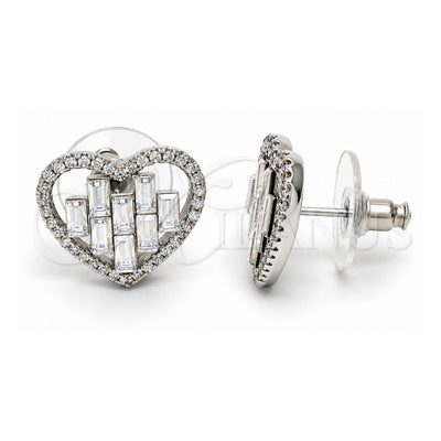 White Gold Filled Stud Earring, Heart Design, with Crystal Swarovski Crystals and White Crystal, Polished, Rhodium Finish, 02.26.0141.1