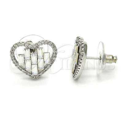 Rhodium Gold Filled Stud Earring, Heart Design, with Crystal Swarovski Crystals and White Crystal, Polished, Rhodium Finish, 02.26.0141.1