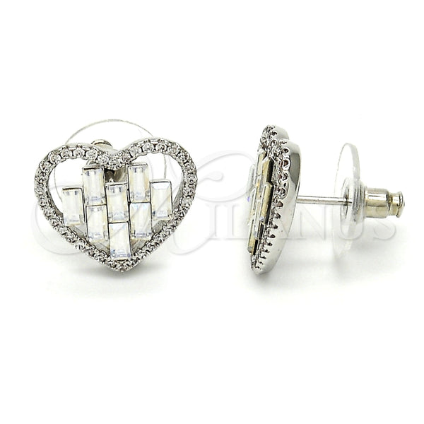 Rhodium Gold Filled Stud Earring, Heart Design, with Crystal Swarovski Crystals and White Crystal, Polished, Rhodium Finish, 02.26.0141.1