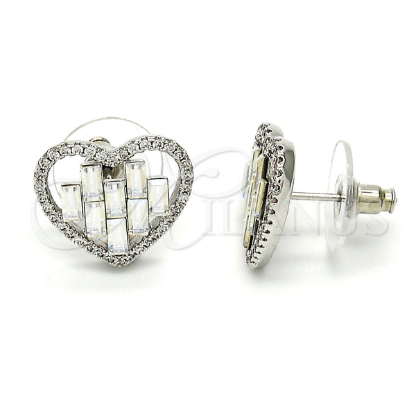 Rhodium Plated Stud Earring, Heart Design, with Crystal Swarovski Crystals and White Crystal, Polished, Rhodium Finish, 02.26.0141.1