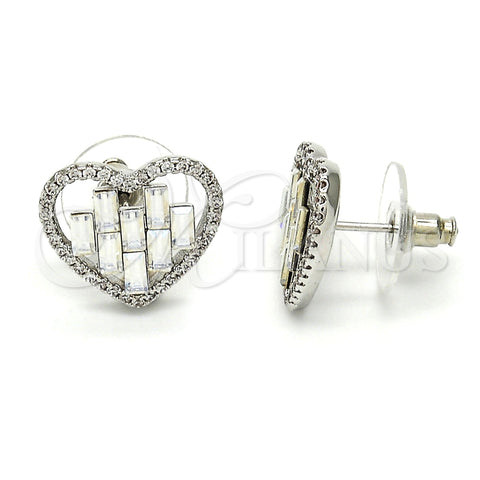 Rhodium Plated Stud Earring, Heart Design, with Crystal Swarovski Crystals and White Crystal, Polished, Rhodium Finish, 02.26.0141.1