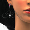 Rhodium Plated Long Earring, Teardrop Design, with Rose Swarovski Crystals and White Cubic Zirconia, Polished, Rhodium Finish, 02.26.0151.1