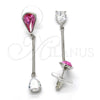 Rhodium Plated Long Earring, Teardrop Design, with Rose Swarovski Crystals and White Cubic Zirconia, Polished, Rhodium Finish, 02.26.0151.1