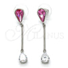 Rhodium Plated Long Earring, Teardrop Design, with Rose Swarovski Crystals and White Cubic Zirconia, Polished, Rhodium Finish, 02.26.0151.1