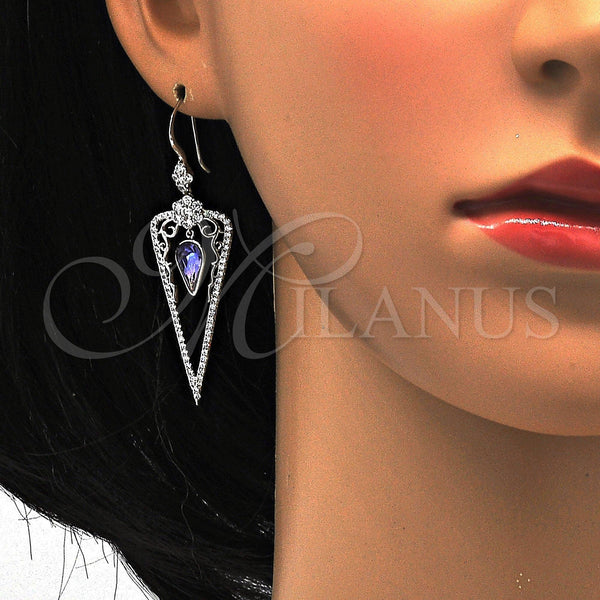 White Gold Filled Ring — Long Earring Teardrop and Flower Design with Tanzanite — alternate product view — SKU 114795 | Oro Laminado Blanco anillo — Long Earring Teardrop and flor diseño with Tanzanite — SKU 114795