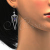 Rhodium Plated Long Earring, Teardrop and Flower Design, with Tanzanite Swarovski Crystals and White Cubic Zirconia, Polished, Rhodium Finish, 02.26.0155