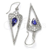 Rhodium Plated Long Earring, Teardrop and Flower Design, with Tanzanite Swarovski Crystals and White Cubic Zirconia, Polished, Rhodium Finish, 02.26.0155